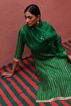 Deep Thee_Green Tissue Embroidery Zari Round Stripe Pattern Kurta Set _at_Aza_Fashions