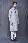 Shop_Adara Khan_Multi Color Kurta Cotton Embroidered Geometric Thread Work Set_Online_at_Aza_Fashions