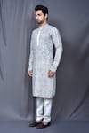 Adara Khan_Multi Color Kurta Cotton Embroidered Geometric Thread Work Set_at_Aza_Fashions