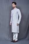 Adara Khan_Multi Color Kurta Cotton Embroidered Geometric Pattern Set_at_Aza_Fashions