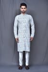 Shop_Adara Khan_Blue Kurta: Cotton Embroidered Geometric Pattern And Pant Set For Men_Online_at_Aza_Fashions