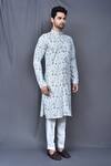 Buy_Adara Khan_Blue Kurta: Cotton Embroidered Geometric Pattern And Pant Set For Men