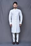 Shop_Arihant Rai Sinha_White Kurta Cotton Embroidered Thread Work And Pant Set _Online_at_Aza_Fashions