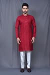 Buy_Arihant Rai Sinha_Maroon Kurta Cotton Linen Pintuck And White Pant Set _Online_at_Aza_Fashions