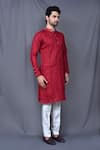 Arihant Rai Sinha_Maroon Kurta Cotton Linen Pintuck And White Pant Set _at_Aza_Fashions