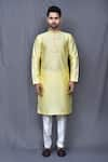 Shop_Arihant Rai Sinha_Yellow Kurta Silk Blend Plain And Contrast Pant Set _Online_at_Aza_Fashions