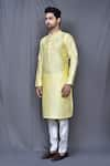 Arihant Rai Sinha_Yellow Kurta Silk Blend Plain And Contrast Pant Set _at_Aza_Fashions