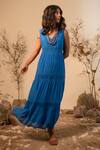 Label Reyya_Blue Rayon Crepe V Neck Tiered Dress_Online_at_Aza_Fashions