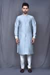 Shop_Arihant Rai Sinha_Grey Kurta Silk Blend Plain And Contrast Pant Set _Online_at_Aza_Fashions