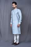 Arihant Rai Sinha_Grey Kurta Silk Blend Plain And Contrast Pant Set _at_Aza_Fashions