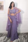 PIRI INDIA_Purple  Organza Hand Embroidered Glass Beads  Palazzo Set  _at_Aza_Fashions