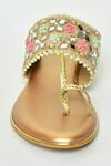 Shop_Nayaab by Aleezeh_Brown Leather Bead And Mirror Embellished Kolhapuri Heels_Online_at_Aza_Fashions