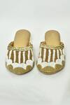 Nayaab by Aleezeh_Gold Faux Leather Bead Embellished Mule Round Heels_Online_at_Aza_Fashions