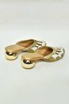 Buy_Nayaab by Aleezeh_Gold Faux Leather Bead Embellished Mule Round Heels_Online_at_Aza_Fashions