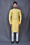 Shop_Arihant Rai Sinha_Yellow Kurta Silk Blend Plain And Cream Pant Set _Online_at_Aza_Fashions