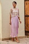Buy_Palak & Mehak_Purple Rayon, Wool Pearls, Embroidery Freya Stripe Pattern Skirt Set With Cape _Online_at_Aza_Fashions