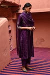 Deep Thee_Purple Chanderi Embroidery Kalyani Boota V Neck Kurta Set _Online_at_Aza_Fashions