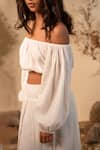 Buy_Label Reyya_White Rayon Crepe Embroidered Lace One Shoulder Balloon Sleeve Top And Skirt Set _Online_at_Aza_Fashions