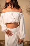 Label Reyya_White Rayon Crepe Embroidered Lace One Shoulder Balloon Sleeve Top And Skirt Set _at_Aza_Fashions