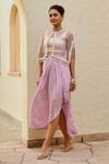 Shop_Palak & Mehak_Purple Rayon, Wool Pearls, Embroidery Freya Stripe Pattern Skirt Set With Cape _Online_at_Aza_Fashions