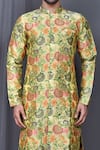 Buy_Arihant Rai Sinha_Green Silk Blend Woven Floral Floret Kurta And Cream Cowl Pant Set 