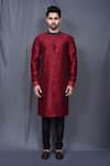 Shop_Arihant Rai Sinha_Maroon Kurta Silk Blend Plain And Contrast Pant Set _Online_at_Aza_Fashions