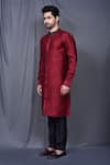 Arihant Rai Sinha_Maroon Kurta Silk Blend Plain And Contrast Pant Set _at_Aza_Fashions