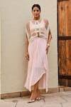 Palak & Mehak_Pink Rayon, Crepe, Lurex Pearls Round Freya Stripe Woven Skirt Set With Cape _Online_at_Aza_Fashions