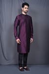 Shop_Arihant Rai Sinha_Purple Kurta Silk Blend Plain And Black Pant Set _Online_at_Aza_Fashions