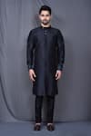 Buy_Arihant Rai Sinha_Black Silk Blend Plain Kurta And Pant Set _Online_at_Aza_Fashions