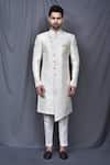 Shop_Arihant Rai Sinha_Cream Sherwani Silk Blend Based Jacquard Asymmetric Set _Online_at_Aza_Fashions