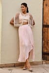 Buy_Palak & Mehak_Pink Rayon, Crepe, Lurex Pearls Round Freya Stripe Woven Skirt Set With Cape _Online_at_Aza_Fashions