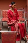 Buy_Deep Thee_Red Chanderi Embroidery Kalyani Boota V Neck Panelled Short Kurta Set _Online_at_Aza_Fashions