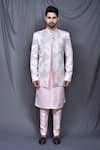 Shop_Adara Khan_Pink Bundi Jacquard Floral Jacket And Pant Set_Online_at_Aza_Fashions