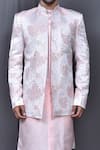 Adara Khan_Pink Bundi Jacquard Floral Jacket And Pant Set_at_Aza_Fashions