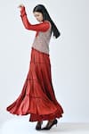 Sejal Kamdar_Red Crepe Silk Printed And Hand Embroidered Ajrakh Yoke Tiered Dress  _Online_at_Aza_Fashions