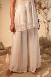 Shop_Label Reyya_Off White Rayon Lurex Printed And Embellished Geometric Stripe Top & Pant Set 