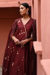 Buy_Deep Thee_Maroon Silk Embroidery Booti V Neck Zari Angrakha Set _Online_at_Aza_Fashions