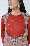 Buy_Sejal Kamdar_Red Crepe Silk Printed And Hand Embroidered Ajrakh Yoke Tiered Dress  _Online_at_Aza_Fashions