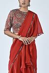 Sejal Kamdar_Red German Satin Printed And Hand Pre-draped Ruffle Saree With Blouse  _Online_at_Aza_Fashions