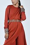 Buy_Sejal Kamdar_Red Crepe Silk Embroidered And Printed Cutdana Flared Draped Jumpsuit  _Online_at_Aza_Fashions