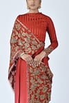 Sejal Kamdar_Red German Satin Printed And Hand Embroidered Ajrakh Draped Saree Gown _Online_at_Aza_Fashions