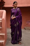 Deep Thee_Purple Chiniya Silk Embroidery Kalyani Boota Round Saree With Blouse _Online_at_Aza_Fashions