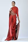 Buy_Sejal Kamdar_Red German Satin Printed And Hand Embroidered Ajrakh Draped Saree Gown _Online_at_Aza_Fashions