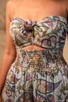 Shop_Label Reyya_Blue Rayon Lurex Floral Print Off-shoulder Dress_Online_at_Aza_Fashions