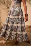 Label Reyya_Blue Rayon Lurex Floral Print Off-shoulder Dress_at_Aza_Fashions