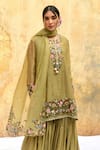 Label Niti Bothra_Green Pure And Handwoven Banarasi Silk Embroidery Flower Vine Kurta & Sharara Set_Online_at_Aza_Fashions