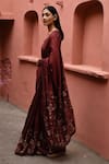 Buy_Deep Thee_Maroon Silk Embroidery Boota Leaf Neck Zardozi Saree With Blouse _Online_at_Aza_Fashions