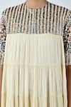 Shop_Sejal Kamdar_Beige Crepe, Satin Zari, Embroidery Round Neck Yoke Tiered Dress _Online_at_Aza_Fashions