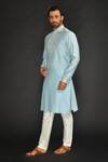 Buy_SAMMOHAN CEREMONIAL_Blue Vis Silk And Spun  Lining 100% Applique Work Kurta Set_Online_at_Aza_Fashions